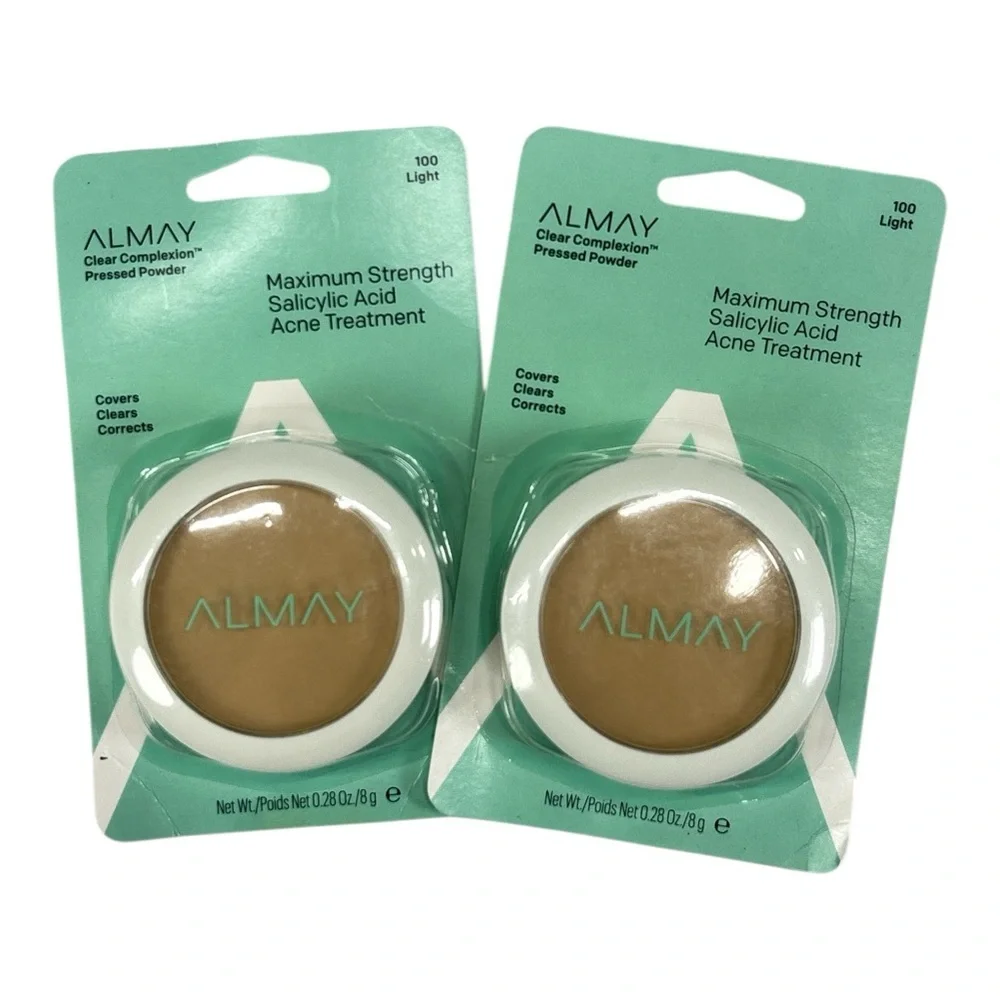 2 Almay 100 LIGHT Clear Complexion Pressed Powder Acne Max Strength 0.28oz/8g